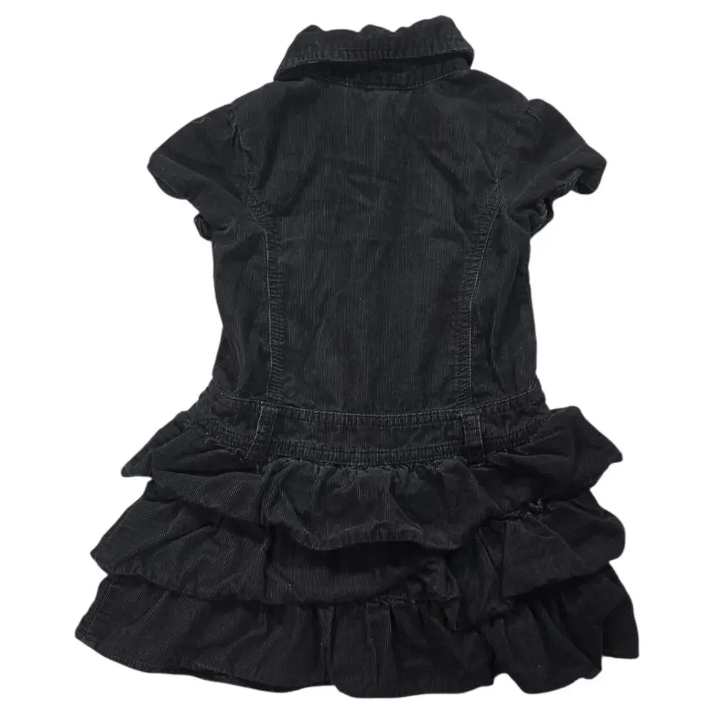 The Childrens Place 3T Black Corduroy Ruffle Tiered Dress Goth Peter Pan Collar